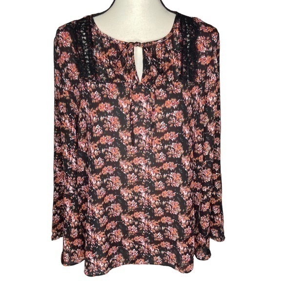 Violet and Claire Blouse Top Boho Floral Print Bell Sleeve Peasant Sz L - Picture 1 of 13